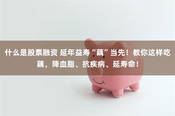 什么是股票融资 延年益寿“藕”当先！教你这样吃藕，降血脂、抗疾病、延寿命！